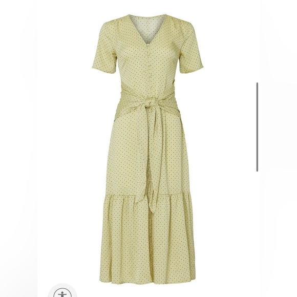 ANTHROPOLOGIE X LOVE, WHIT CITRON DOT  TIE WAIST MIDI DRESS - Picture 5 of 13